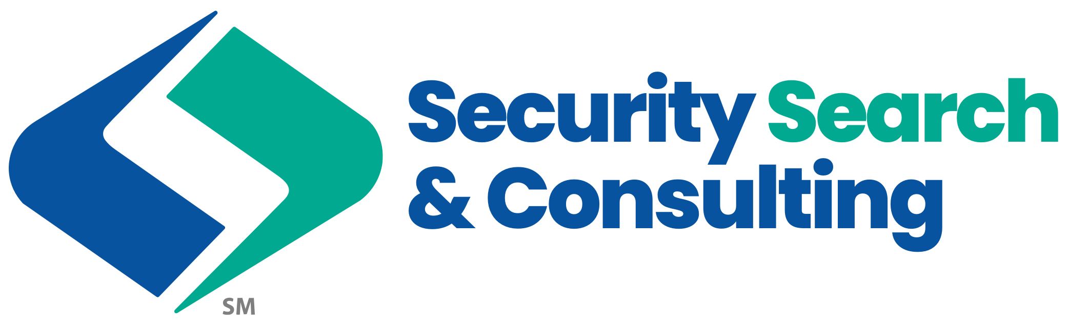 Blue and teal stylized S logo next to 'Security Search & Consulting' text, with 'SM' below on black background.